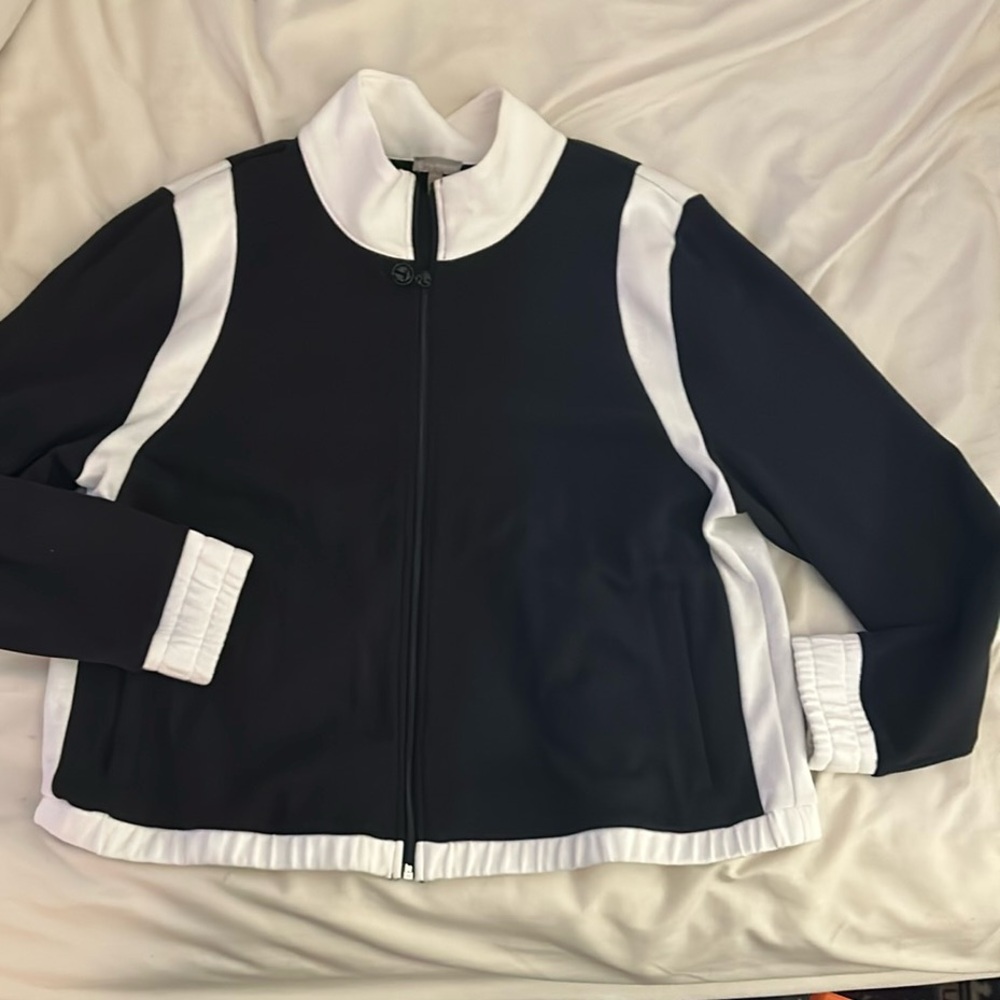 NWOT Talbots Black and White Bomber Jacket Classic Athletic Style XLP